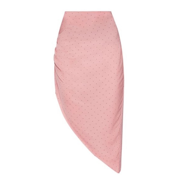 BCBGeneration Watermelon Pink Polka Dot Ruched Slip Asymmetric Skirt - Picture 10 of 10